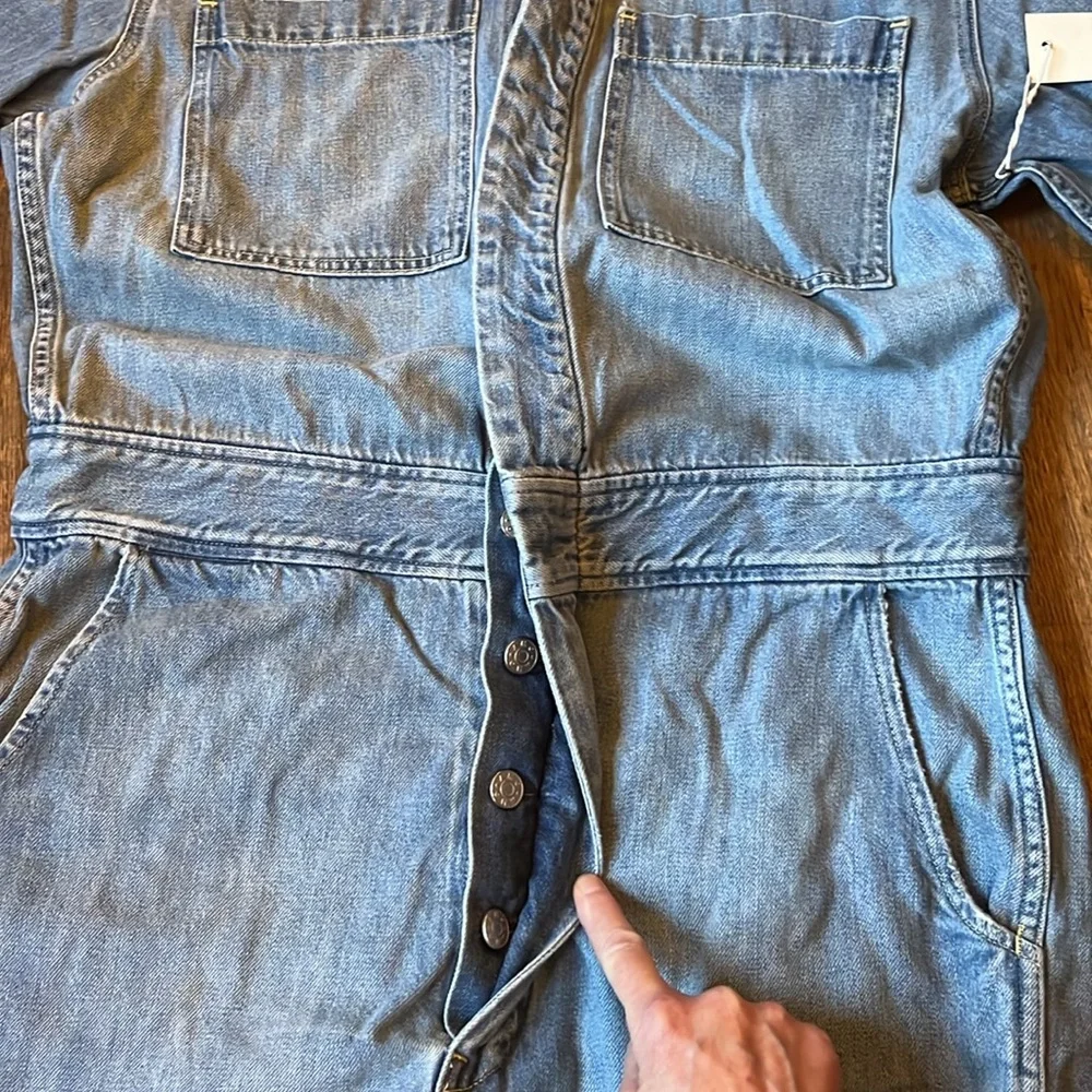 AMO Denim Skip Romper short sleeve light wash XL NWT casual carefree - Picture 11 of 16